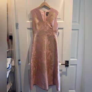 Lela Rose Blair Dress in Blush Pink with Metallic Gold Floral Design. Women’s 10